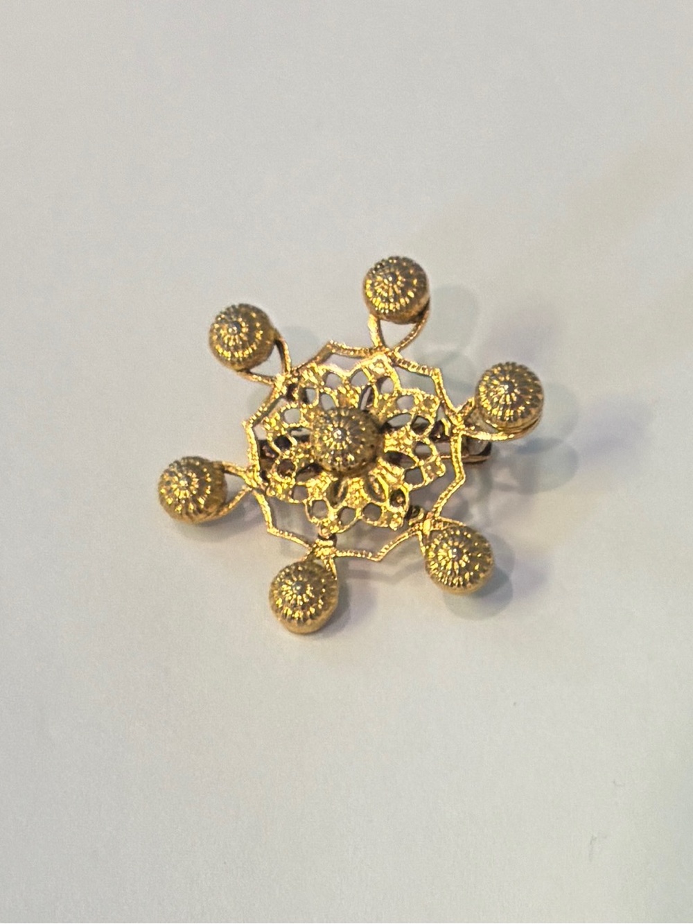 Gold Filigree Floral Brooch - Gold